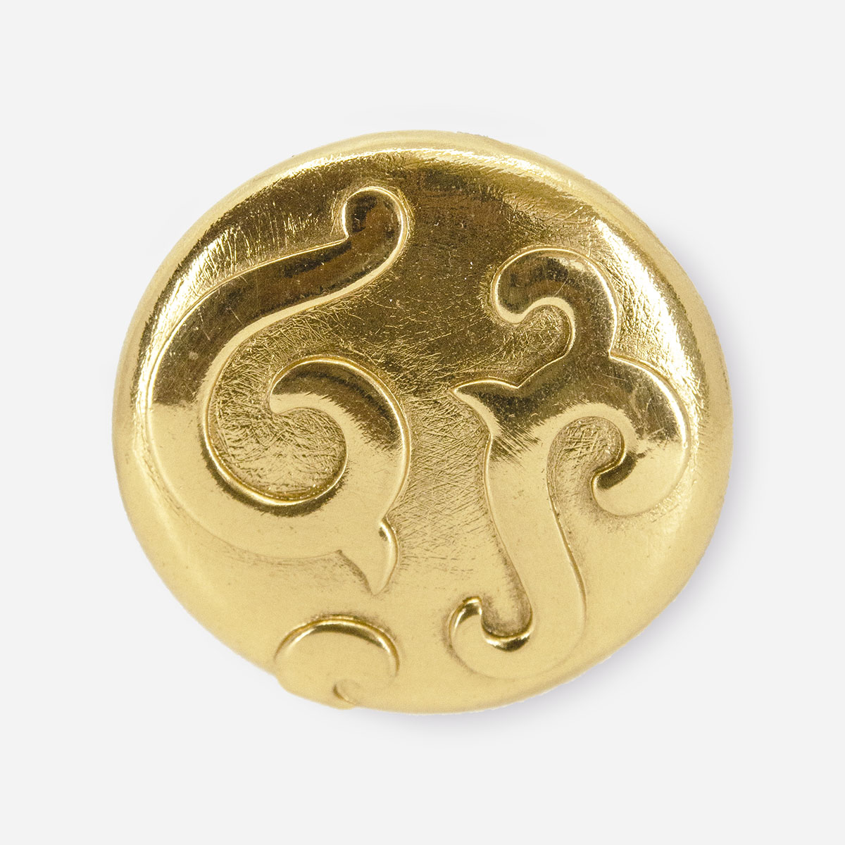 YSL Gold Brooch, Round Gilt Pin, Raised Abstract Design